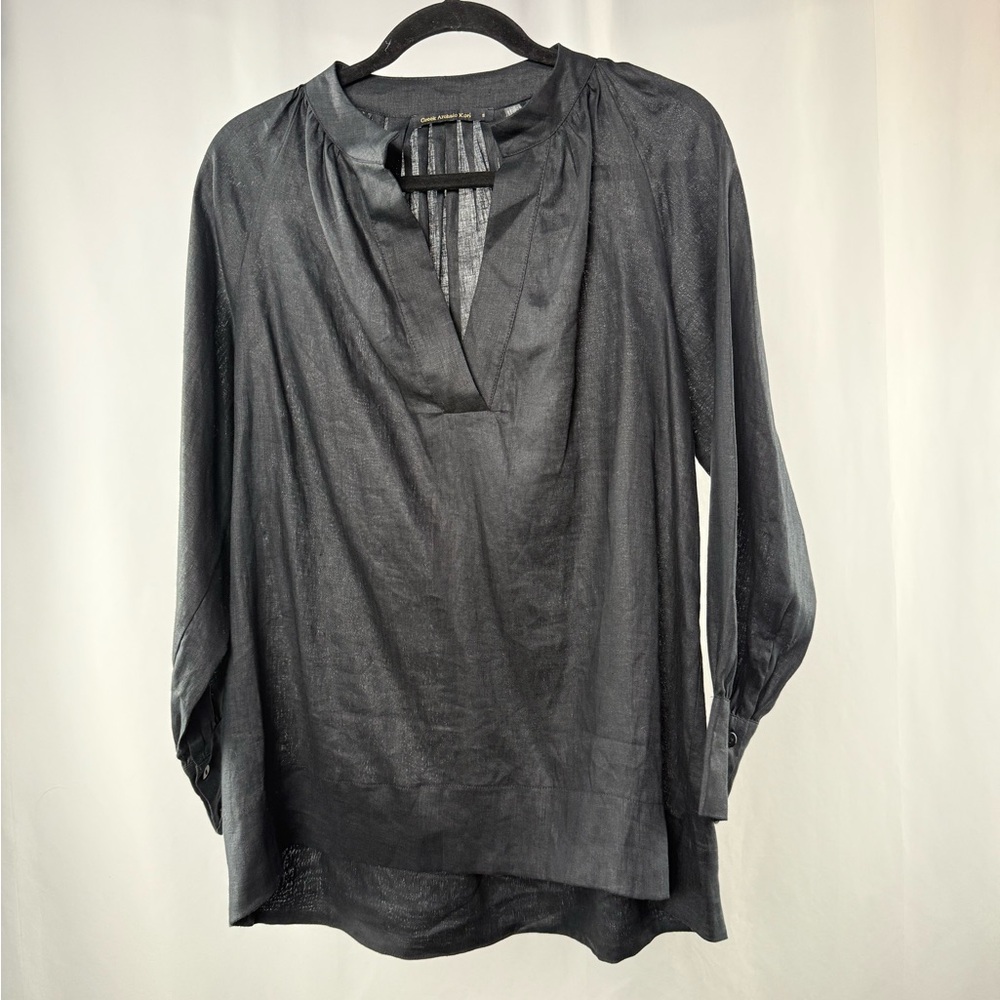 GREEK ARCHAIC KORI Linen Sena Top in Black‎ Size Small